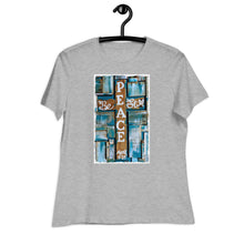 Load image into Gallery viewer, Bella Women&#39;s Relaxed T-Shirt Peace Be Still reclaimed wood cross original painting by Chandra Carmack of Re-Assigned
