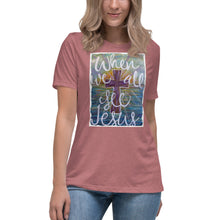 Load image into Gallery viewer, Bella Relaxed Tshirt When We All See Jesus original Painting by Chandra Carmack of Re-Assigned
