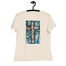 Load image into Gallery viewer, Bella Women&#39;s Relaxed T-Shirt Peace Be Still reclaimed wood cross original painting by Chandra Carmack of Re-Assigned
